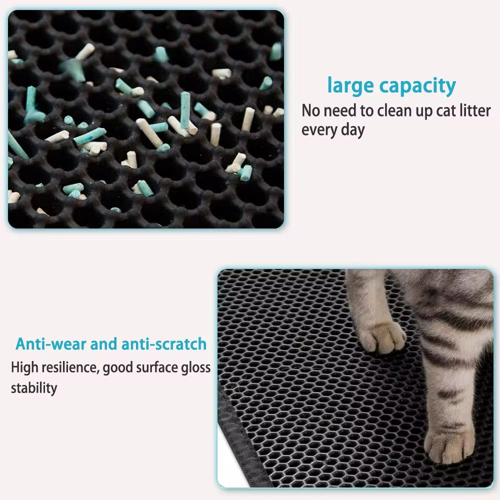 Cat Litter Mat Waterproof Urine Proof Kitty Litter Mat Honeycomb Double Layer Litter Box Mat Skidproof Soft EVA Cat Litter Mat