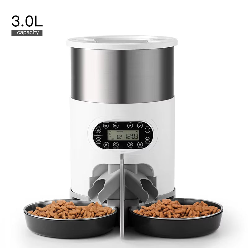 Automatic Cat Feeder Pets Dry Food Dispenser Double Bowls for Two Cats Dogs with Wifi Timing Feeding Voice Recorder Tuya APP