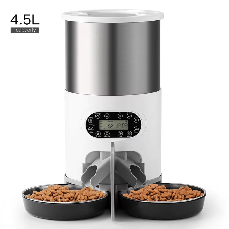 Automatic Cat Feeder Pets Dry Food Dispenser Double Bowls for Two Cats Dogs with Wifi Timing Feeding Voice Recorder Tuya APP